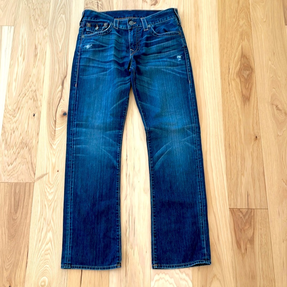 True Religion Men's Jeans - Ricky w/ Flap - Relax/Straight Dark Wash 33 X 32 EUC